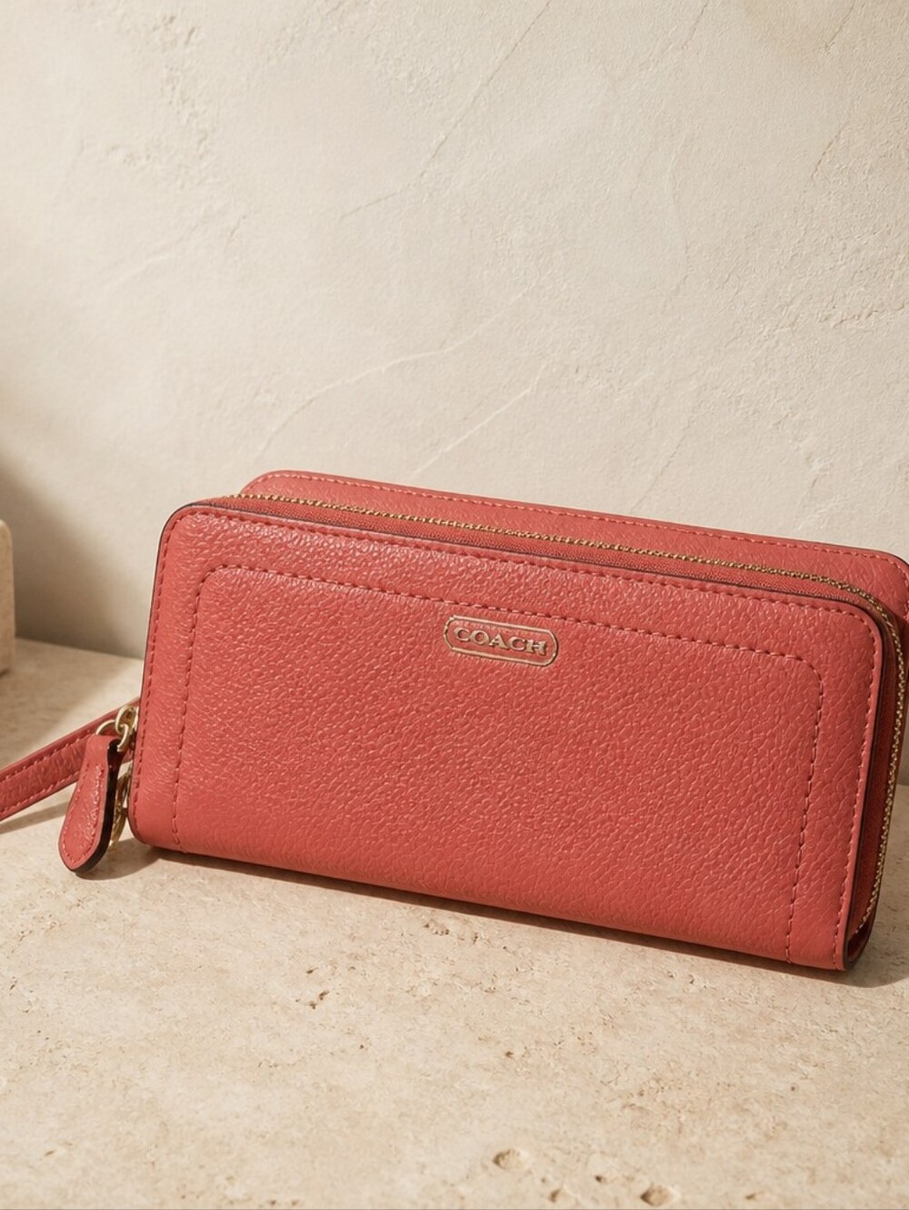 Coach Double Zip Wallet Coral